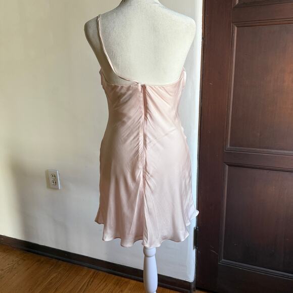 BARDOT Astrid Pink Satin Asymmetrical Fit & Flare Strappy Mini Slip Dress Small - Picture 5 of 6